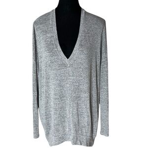 WILFRED FREE Oversized Grey Deep V Neck Lightweight Knit Sweater Size Small